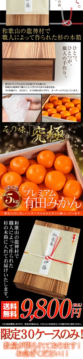 桐箱入り プレミアム 有田みかん 約5kg 秀品 職人 高級みかん みかん 約5.0kg 送料無料 箱買い 糖度　5キロ 高い 和歌山県 和歌山みかん