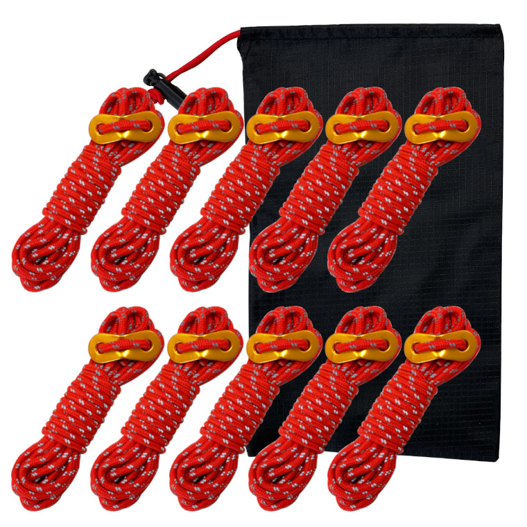 テントロープ 10本セット ダブル反射材入り 径4mm 長さ4m 自在金具付き