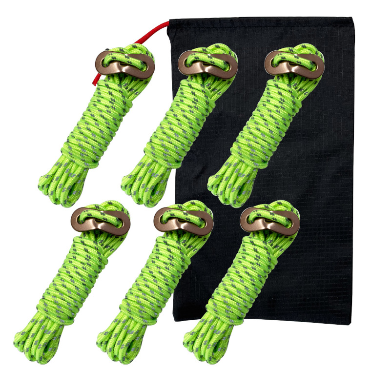 テントロープ 6本セット ダブル反射材入り 径4mm 長さ4m 自在金具付き