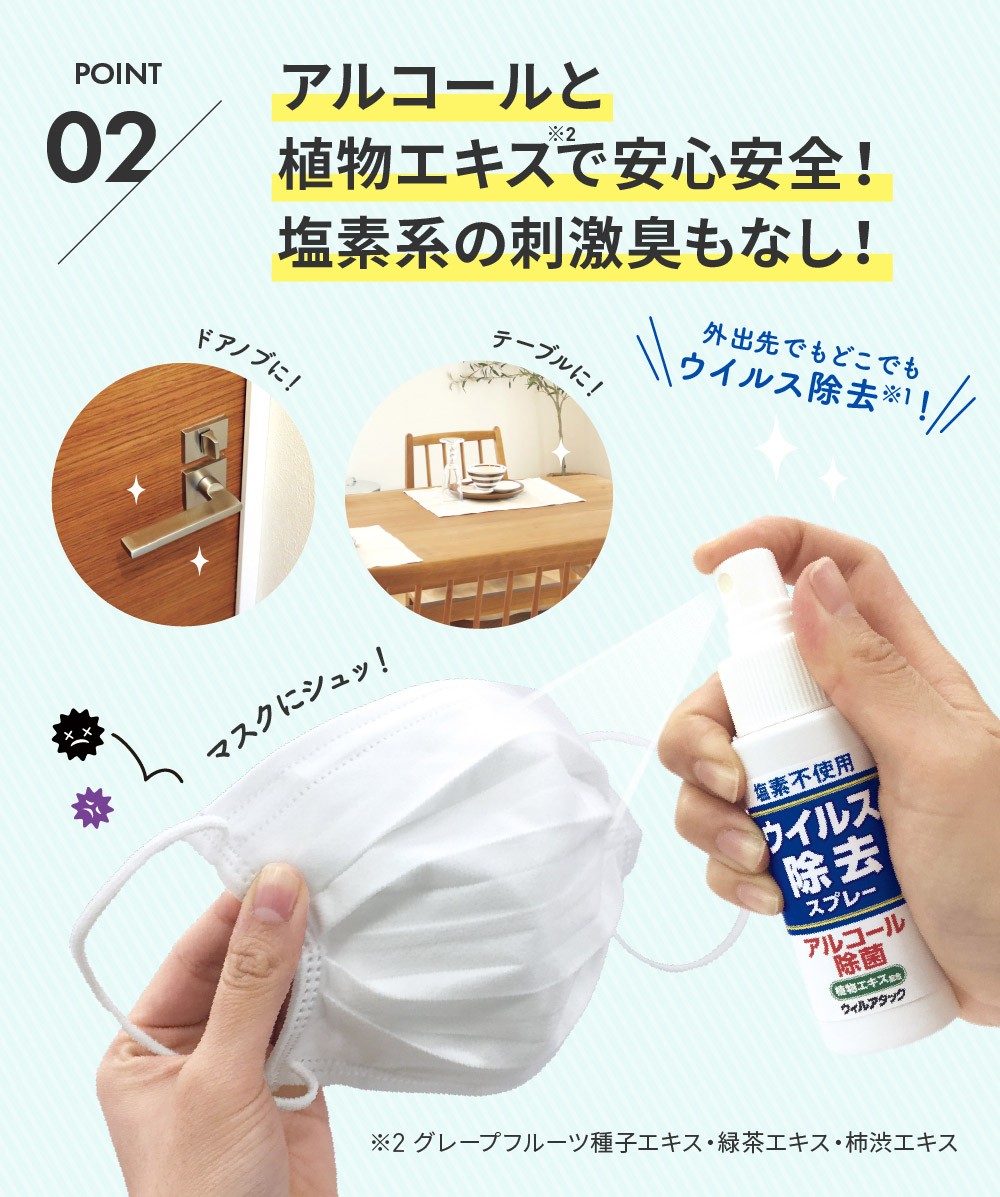 ポイント2　アルコールと植物エキスで安心安全