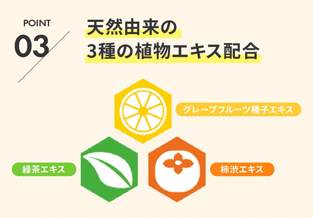 ポイント3　天然由来の3種の植物エキス配合