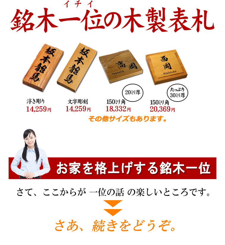 表札 一位 (イチイ) 木製 浮き彫り ひょうさつ 楷行書体 風水 開運 : i