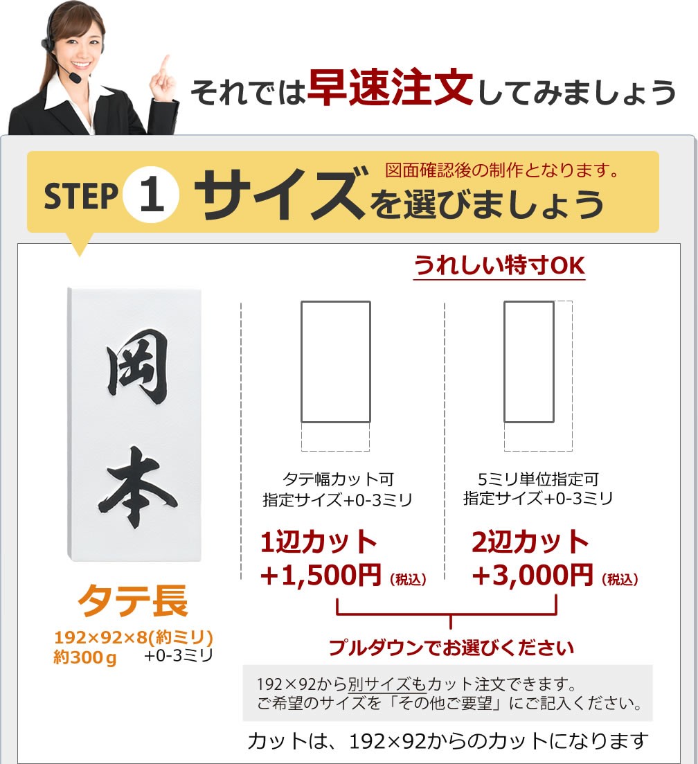 表札 凸 白 凸文字 浮き彫り 約192ミリ×約92ミリ カット可 縦書き 縦長