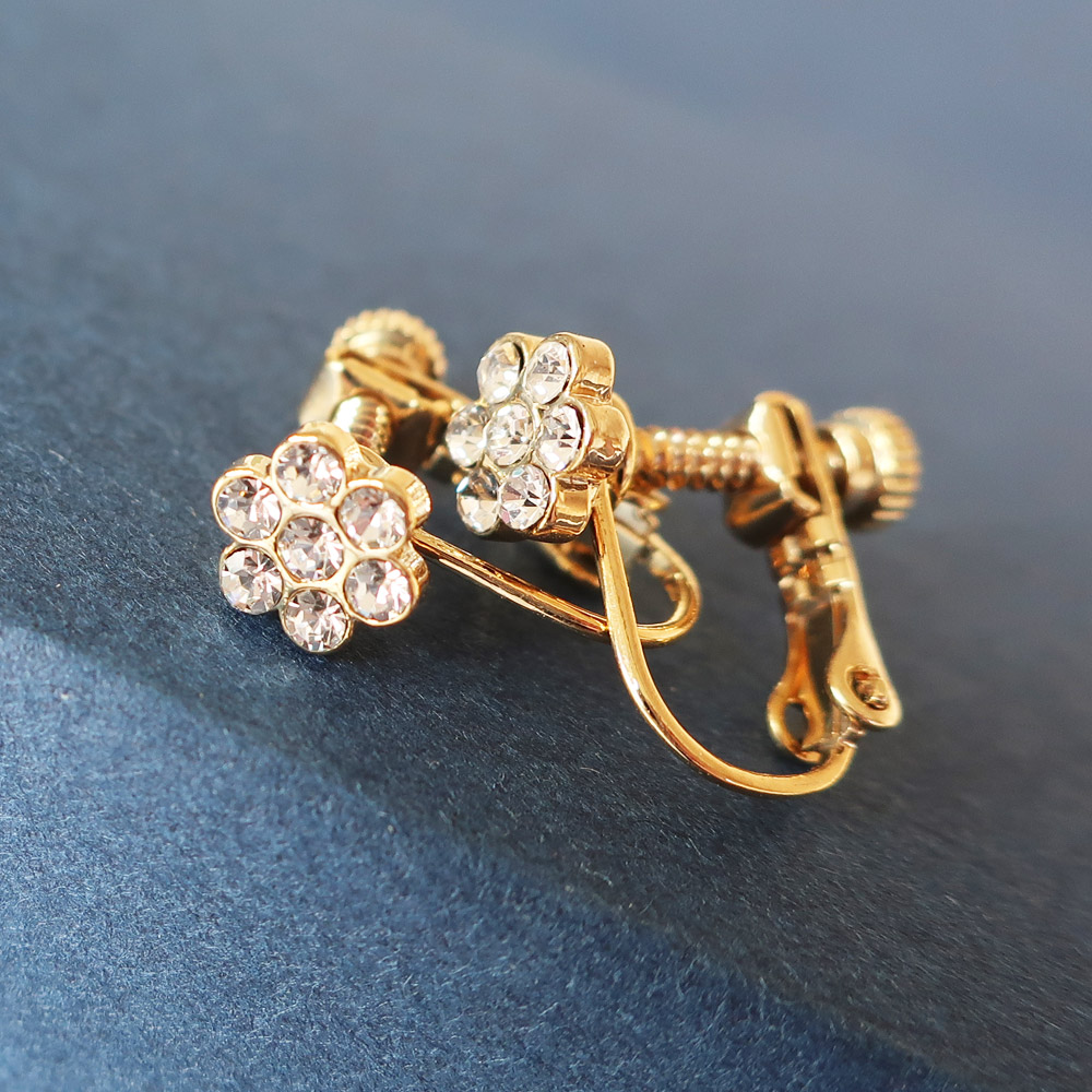 セール特価 フラワー イヤリング Accessory Melody 花 K18GP 十字架 クロス イヤリング・ノンホールピアス