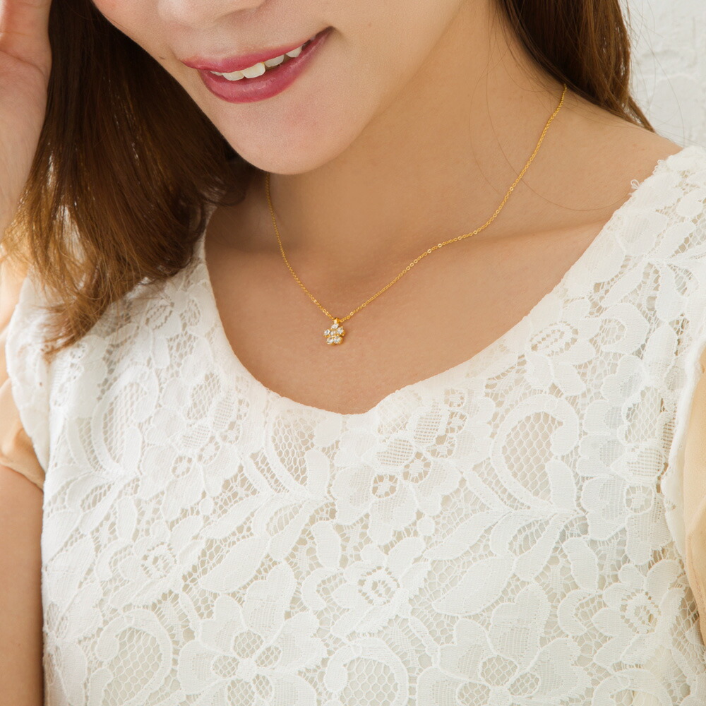 Melody Accessory ネックレス 日本製 K18GP 6石 パヴェ フラワー