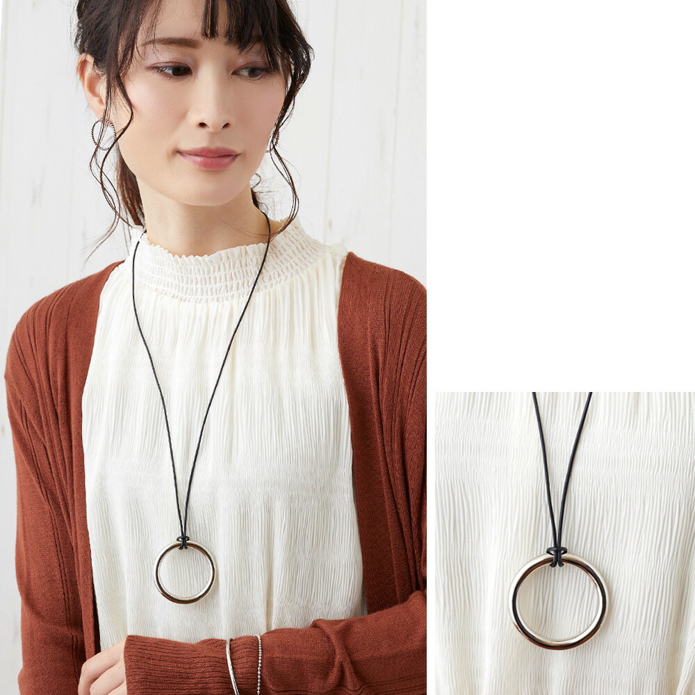 Melody Accessory ネックレス 日本製 K18GP 本革 オープンムーン