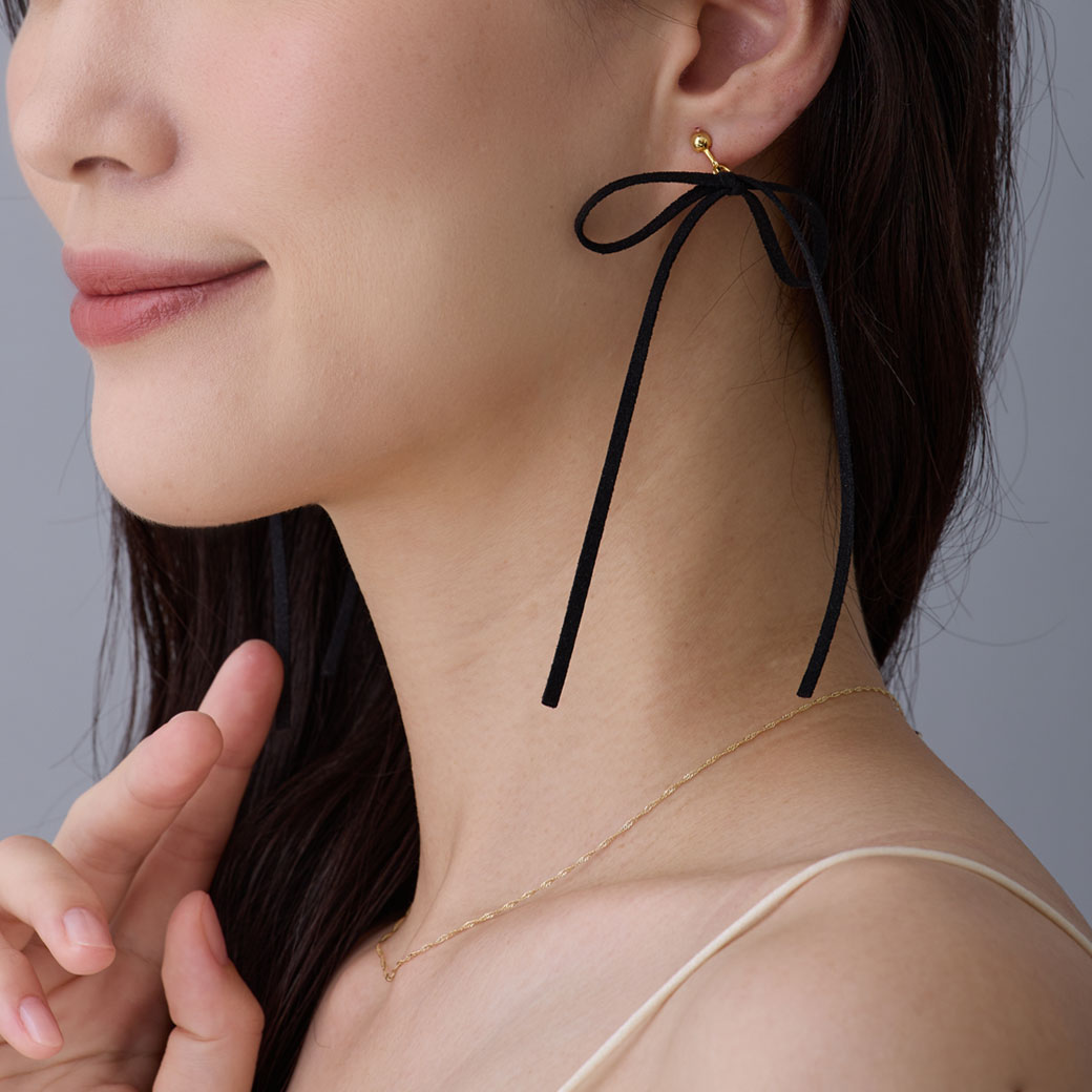 Melody Accessory イヤリング ピアス りぼん リボン スエード