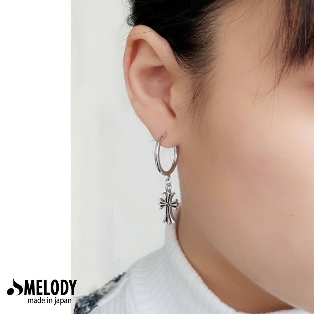 イヤリング ピアス フープ クロムハーツ クロス キルティング チェーン メタルモチーフ スイング 韓国 :pe-s17:日本製 MELODY ACCESSORY 通販 649 ぷっくりゴールド 小ぶり フープピアス お洒落 シンプル 流行