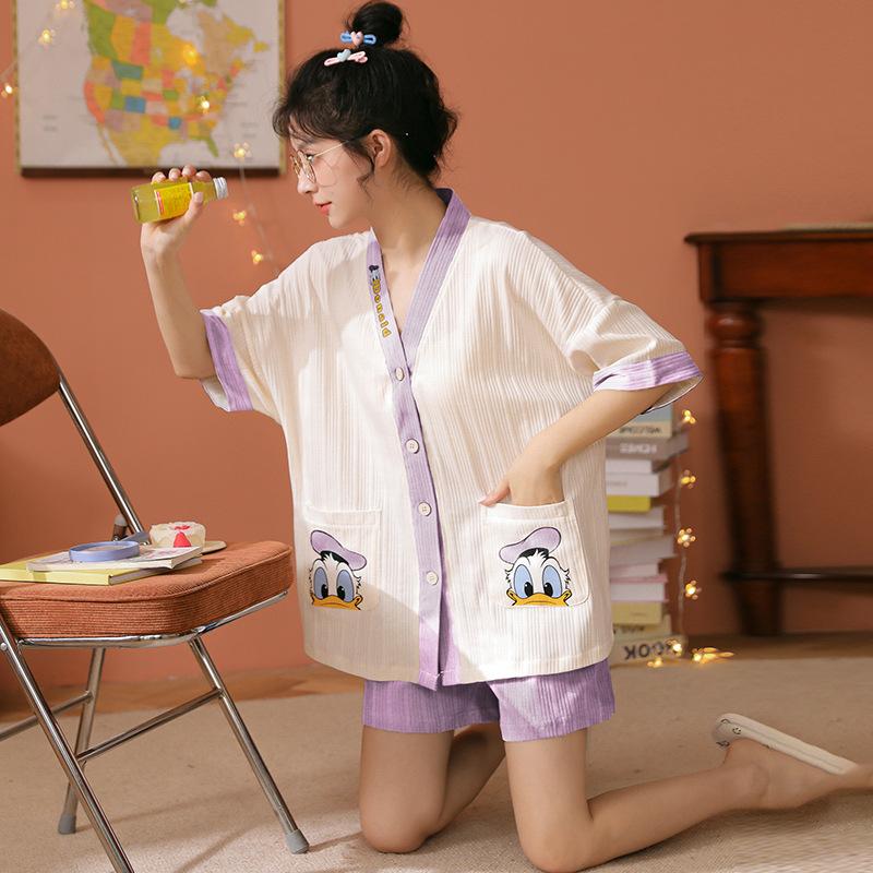 18705円 未使用 VVPONMEIQS パジャマセット女性2ピースパッチワーク長袖 Color : Purple Size M