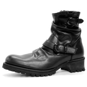 ブーツ メンズ エンジニア 黒 バイク かっこいい 合成皮革 サイドジップ タンクソール ワーク 靴...