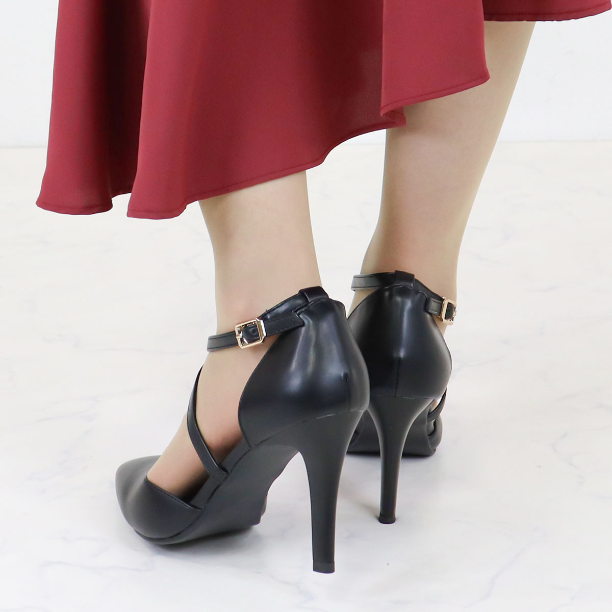 LibertyDoll パンプス 歩きやすい ハイヒール 9cm 黒 ストラップ