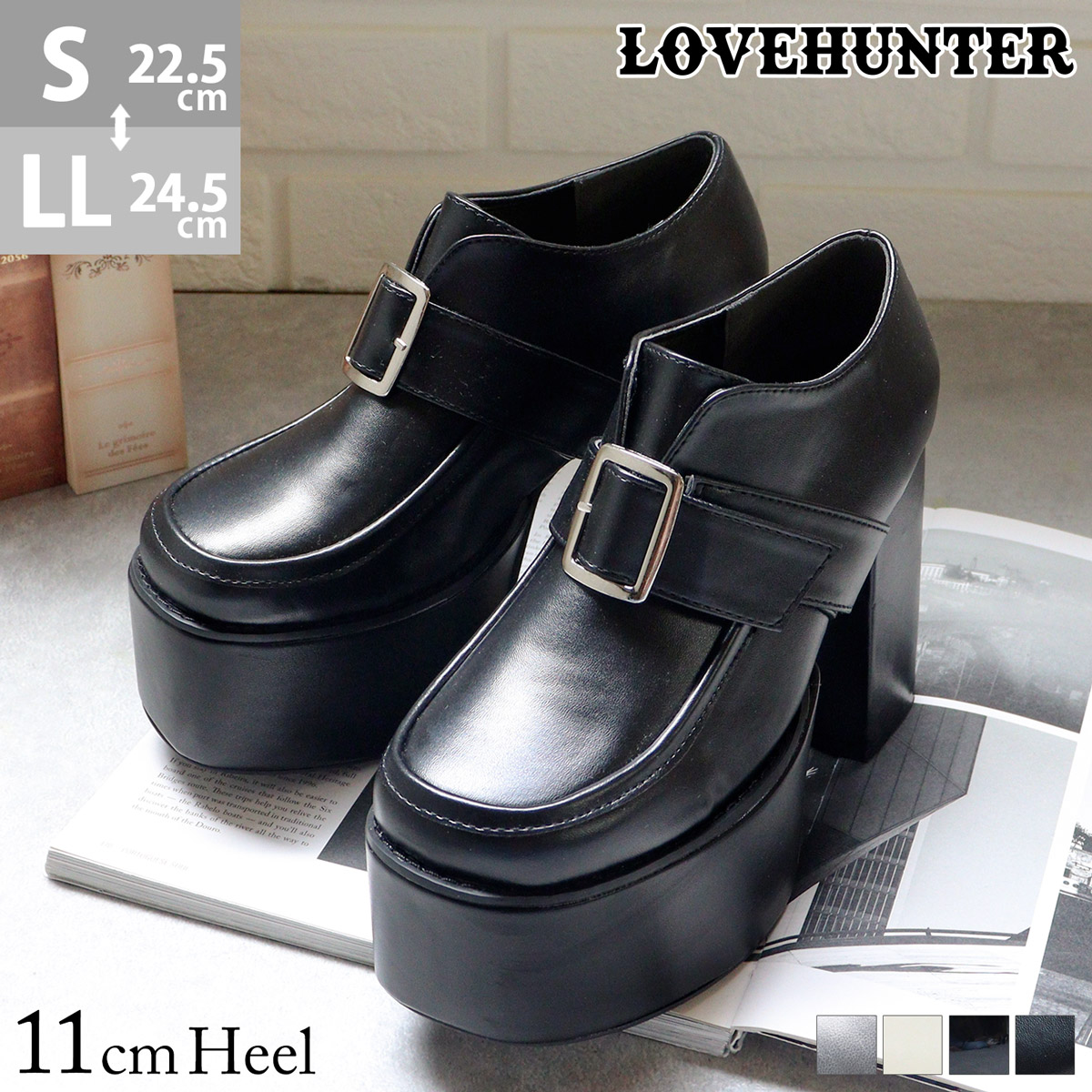 LOVEHUNTER パンプス 厚底 11cmヒール ブーツ スクエアトゥ 22.5