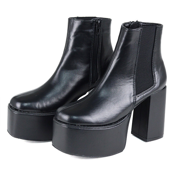 ブーツ レディース ショート 厚底 10.5cmヒール 黒 サイドジップ 靴 歩きやすい 地雷系 N...