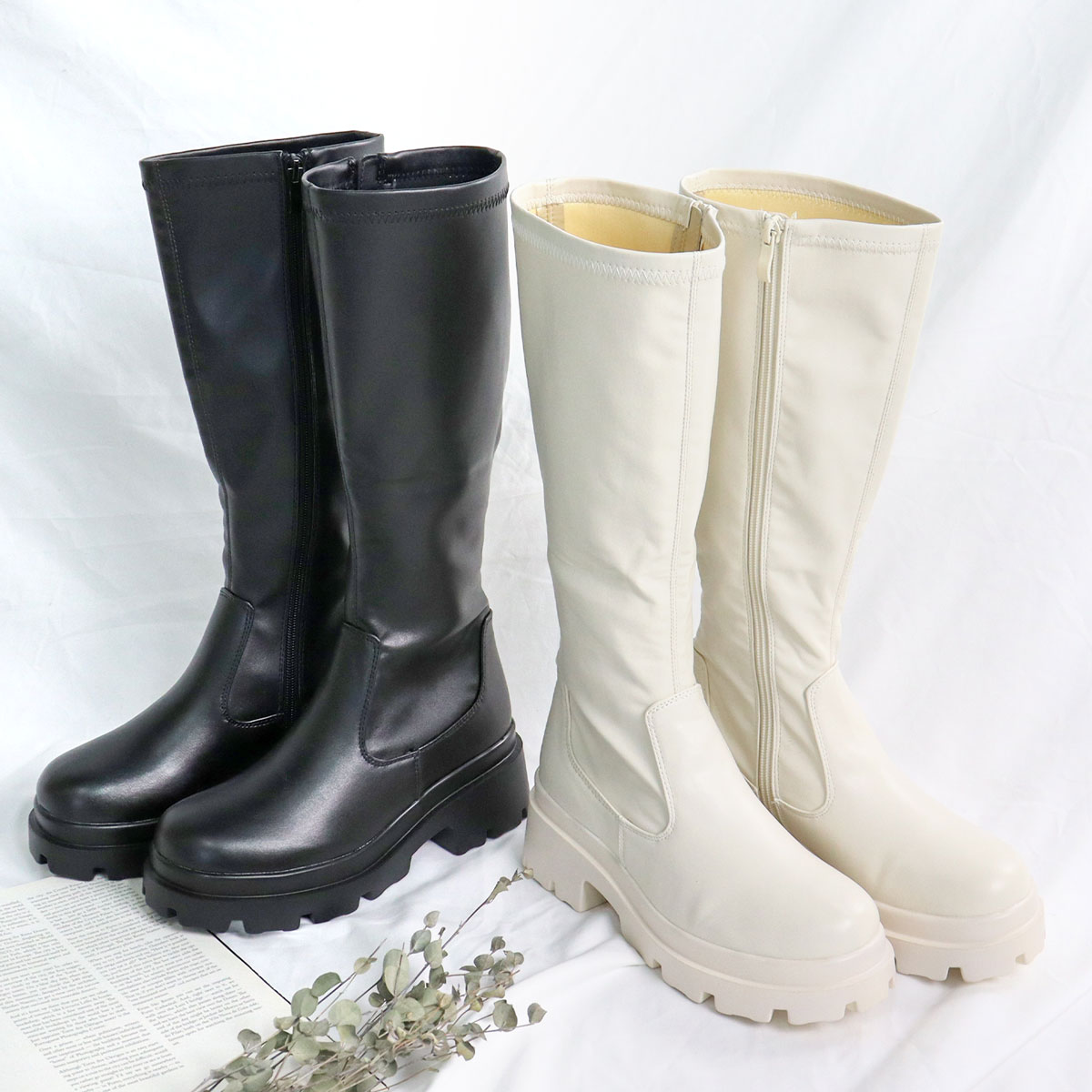 LOVEHUNTER ブーツ レディース ロング 厚底 6cmヒール