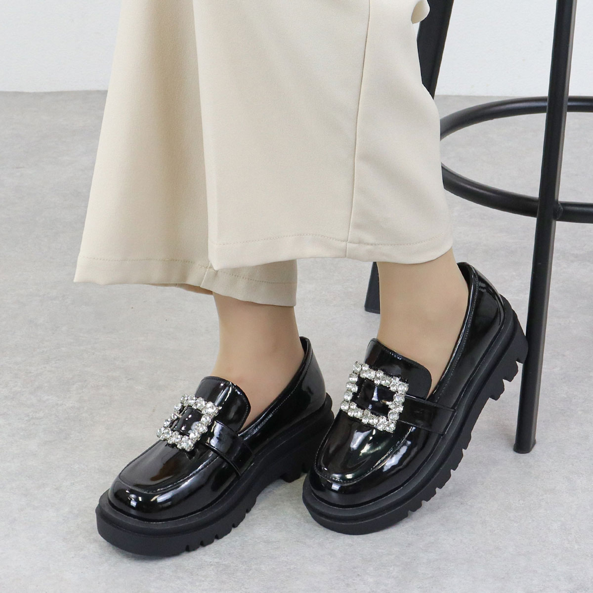 LOVEHUNTER ローファー レディース 厚底 5cmヒール ビジュー