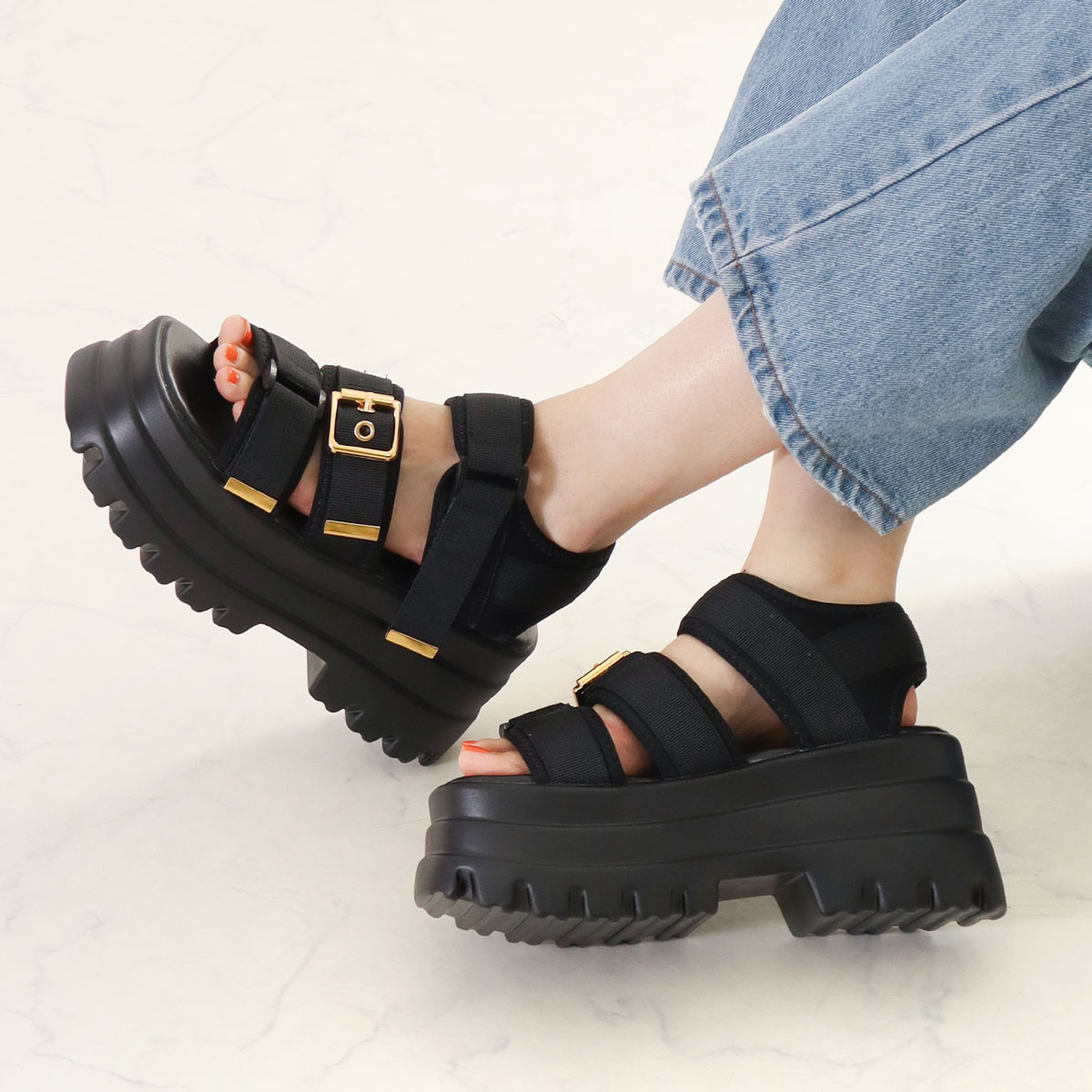 HUNTER スポーツサンダル ブラック22cm LOVEHUNTER サンダル レディース スポーツ 厚底 8.5cmヒール
