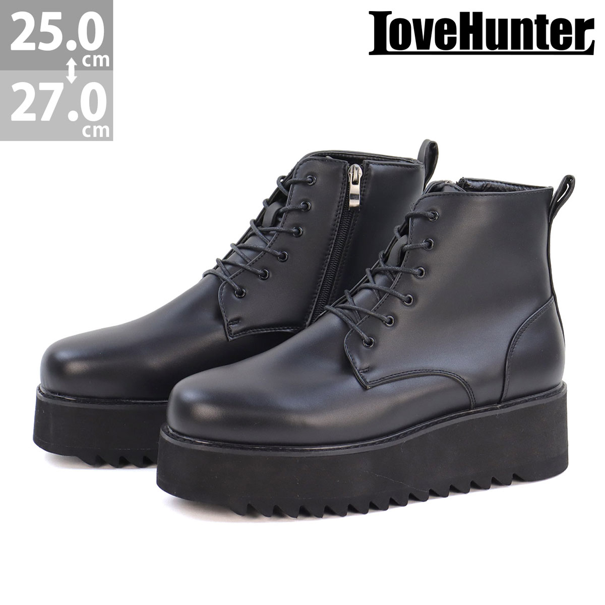 LOVEHUNTER ブーツ メンズ ショート 厚底 6cmヒール 軽量 レース