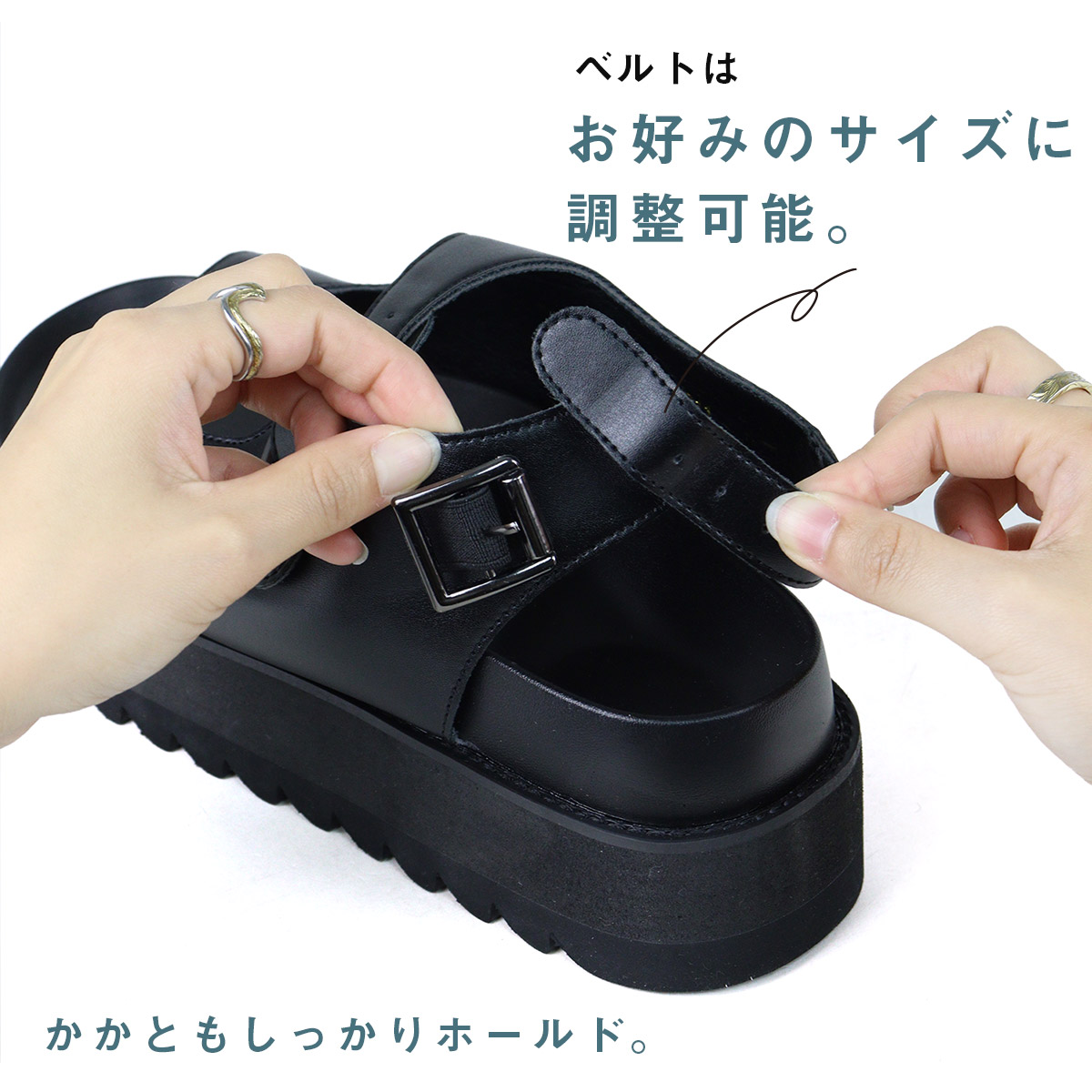 スポーツサンダル メンズ 厚底 4cm 黒 軽量 かかと ベルト ストラップ