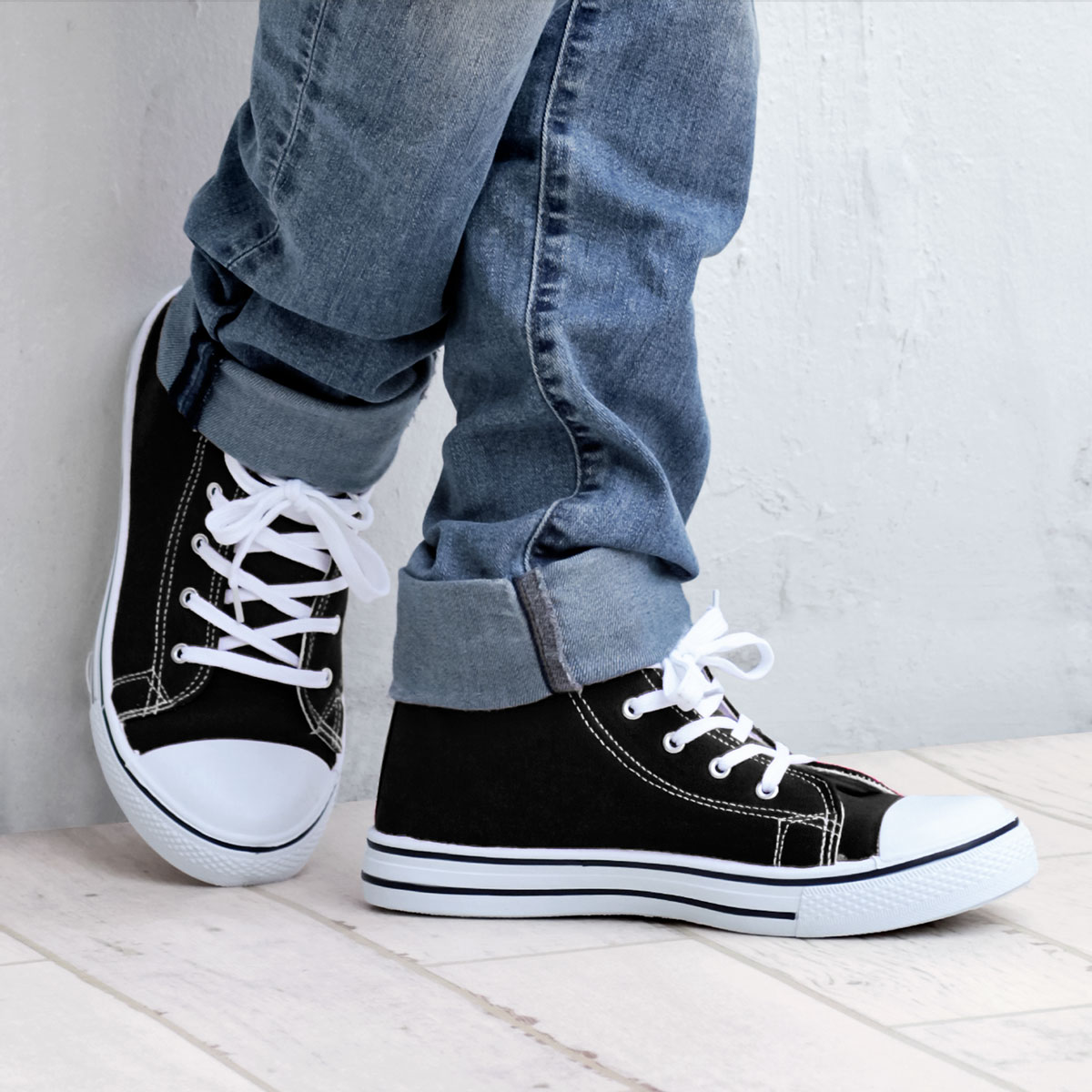 AAA+（サンエープラス） スニーカー メンズ 黒 ハイカット レース