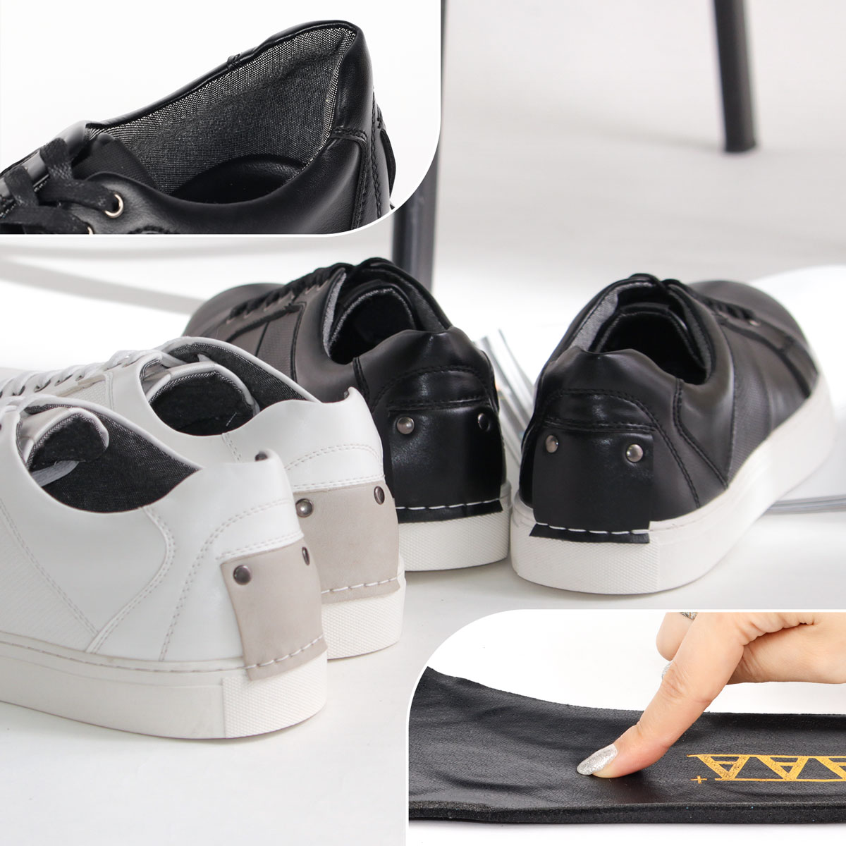 AAA+（サンエープラス） スニーカー メンズ 黒 白 痛くない 疲れない