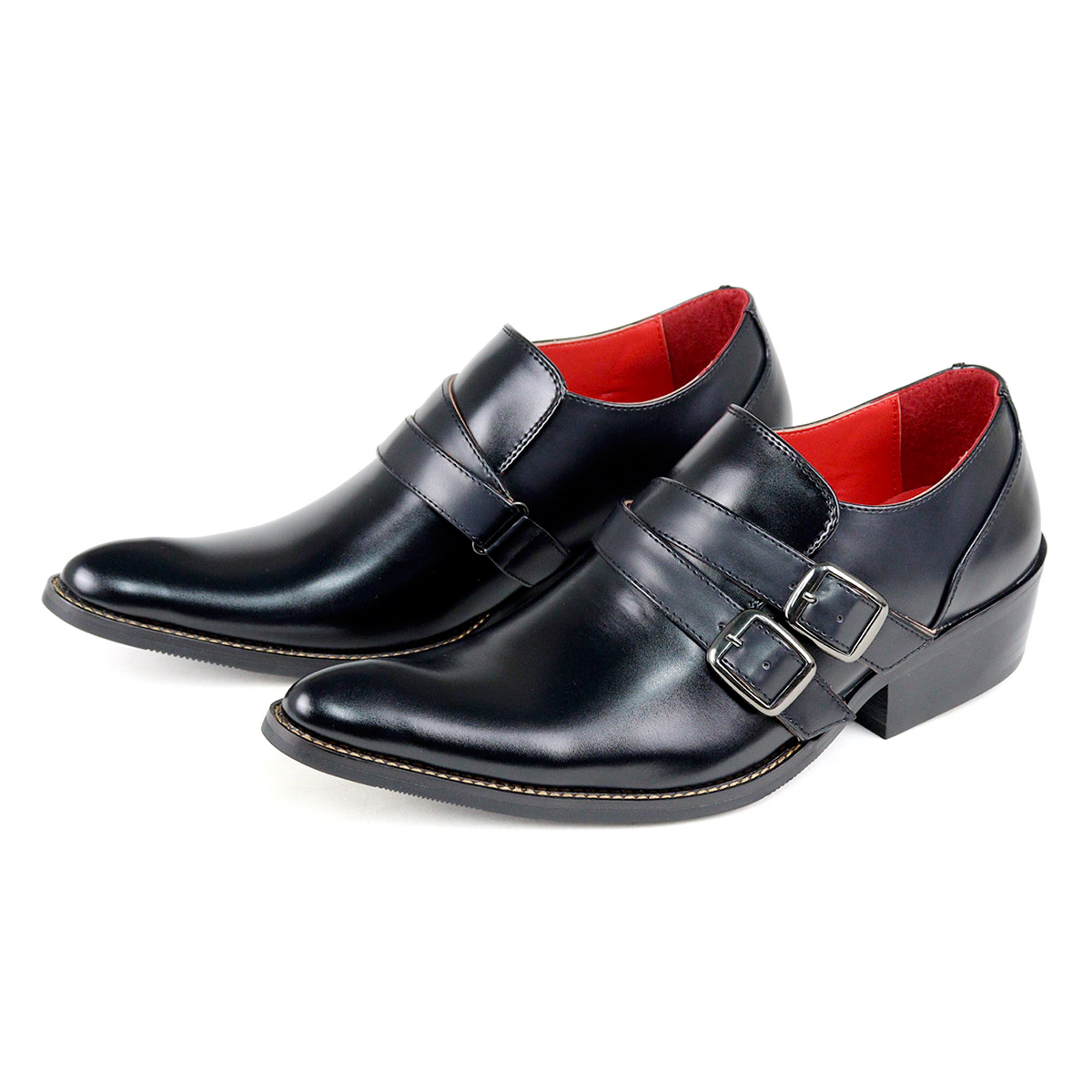 ビジネスシューズ メンズ 革靴 黒 4.5cmヒール ベルト 紳士 24.5-28cm No.265...