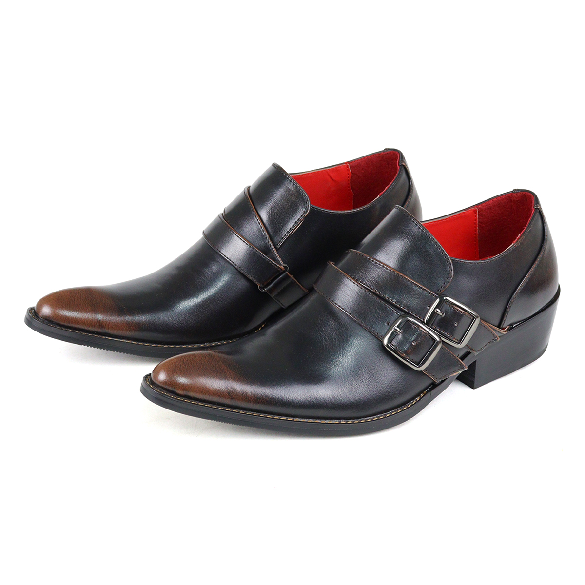 ビジネスシューズ メンズ 革靴 黒 4.5cmヒール ベルト 紳士 24.5-28cm No.265...