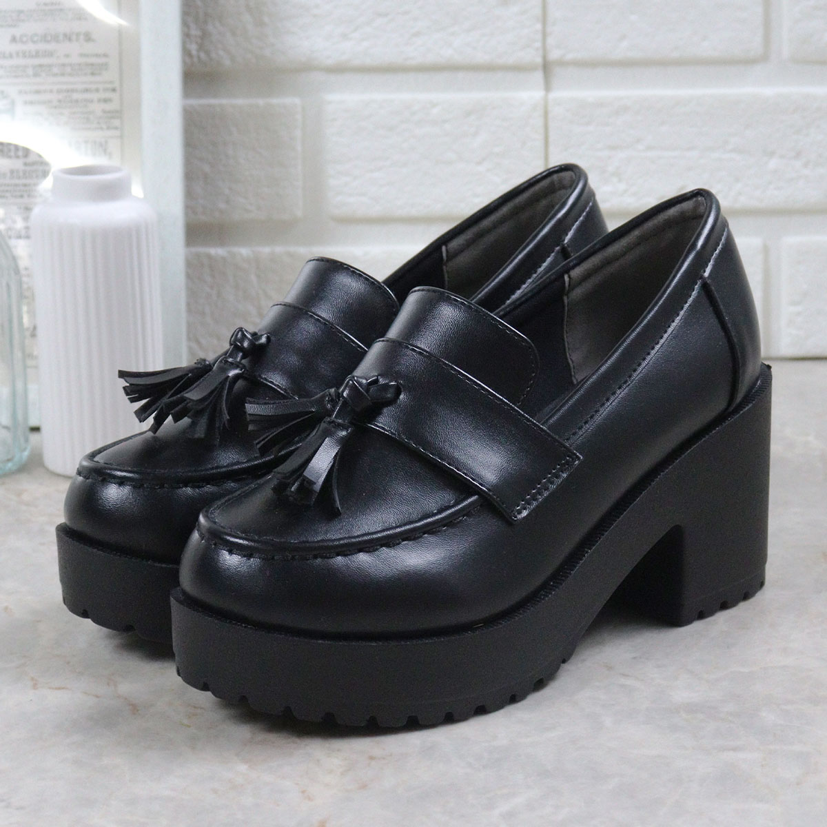 LibertyDoll ローファー レディース 厚底 タッセル ヒール 8cm