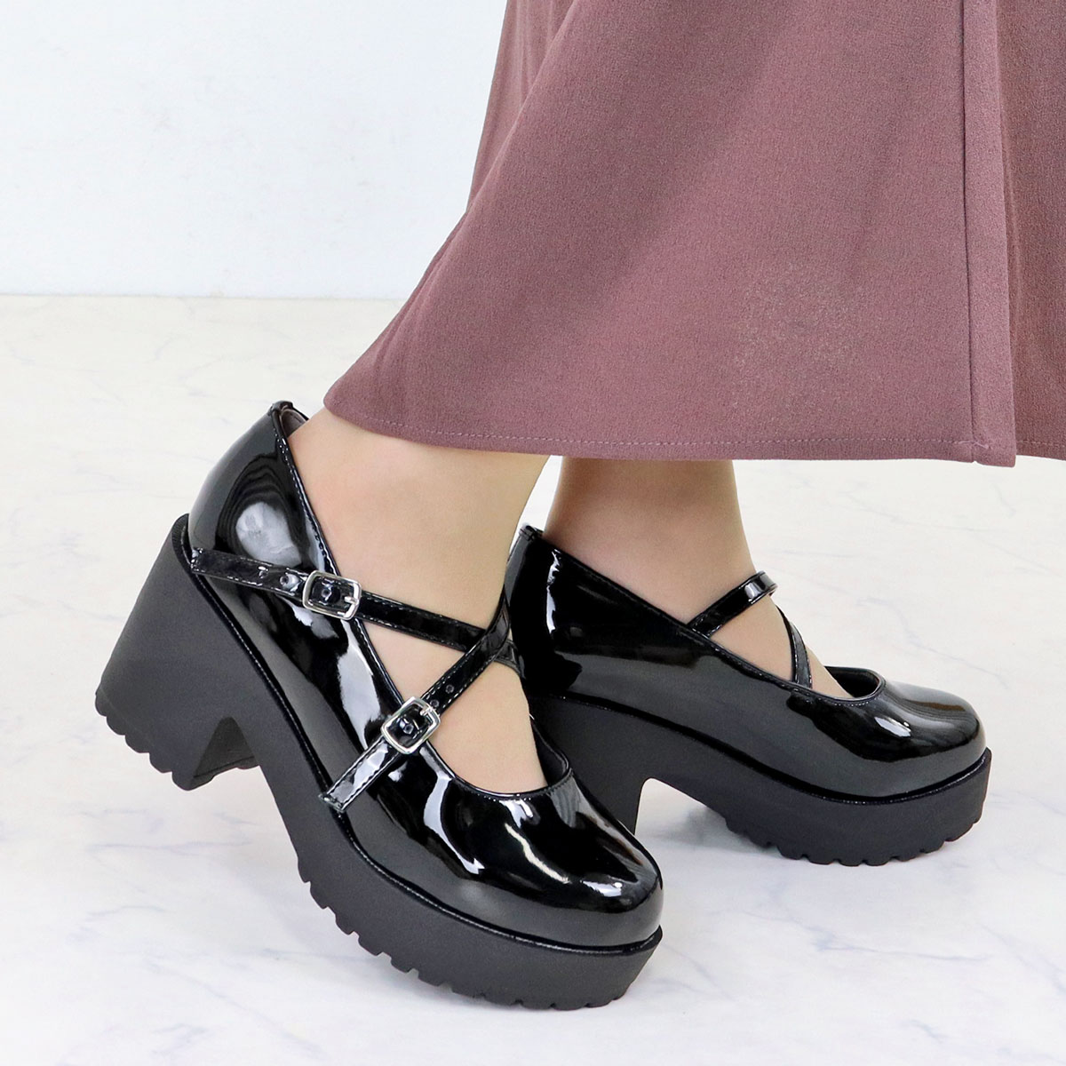 楽天市場】パンプス ストラップ ローヒール チャンキーヒール
