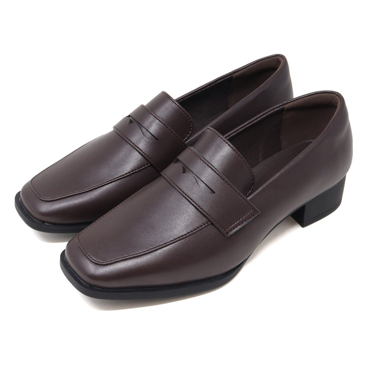 ローファー レディース ローヒール 3cmヒール 黒 コイン スクエアトゥ 仕事 23-25cm No.3066 ポイント利用 一部SALE