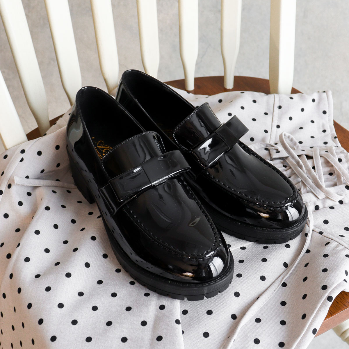 AAA+（サンエープラス） ローファー レディース リボン 5cmヒール