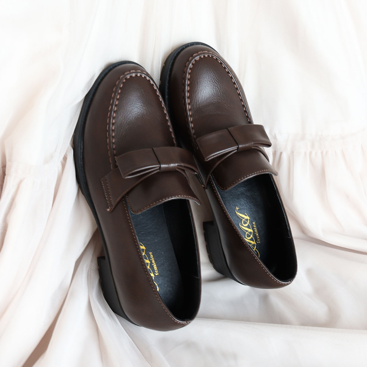 ブラックレザー ローファー ヒール5cm ALL BLACK（オールブラック） ローファー 「本革/厚底/太ヒール/5cm