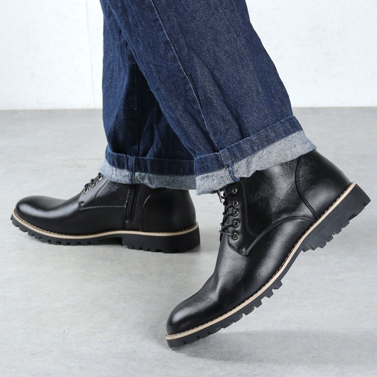Dedes（デデス） ブーツ メンズ ショート 黒 レースアップ カジュアル