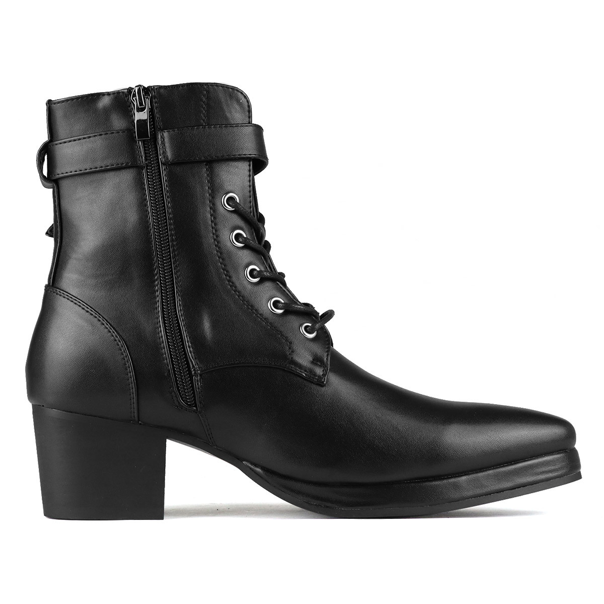 LOVEHUNTER ブーツ メンズ ショート ヒール 6.5cm 黒 レース LOVEHUNTER ブーツ メンズ ショート ヒール 6.5cm 黒 レース