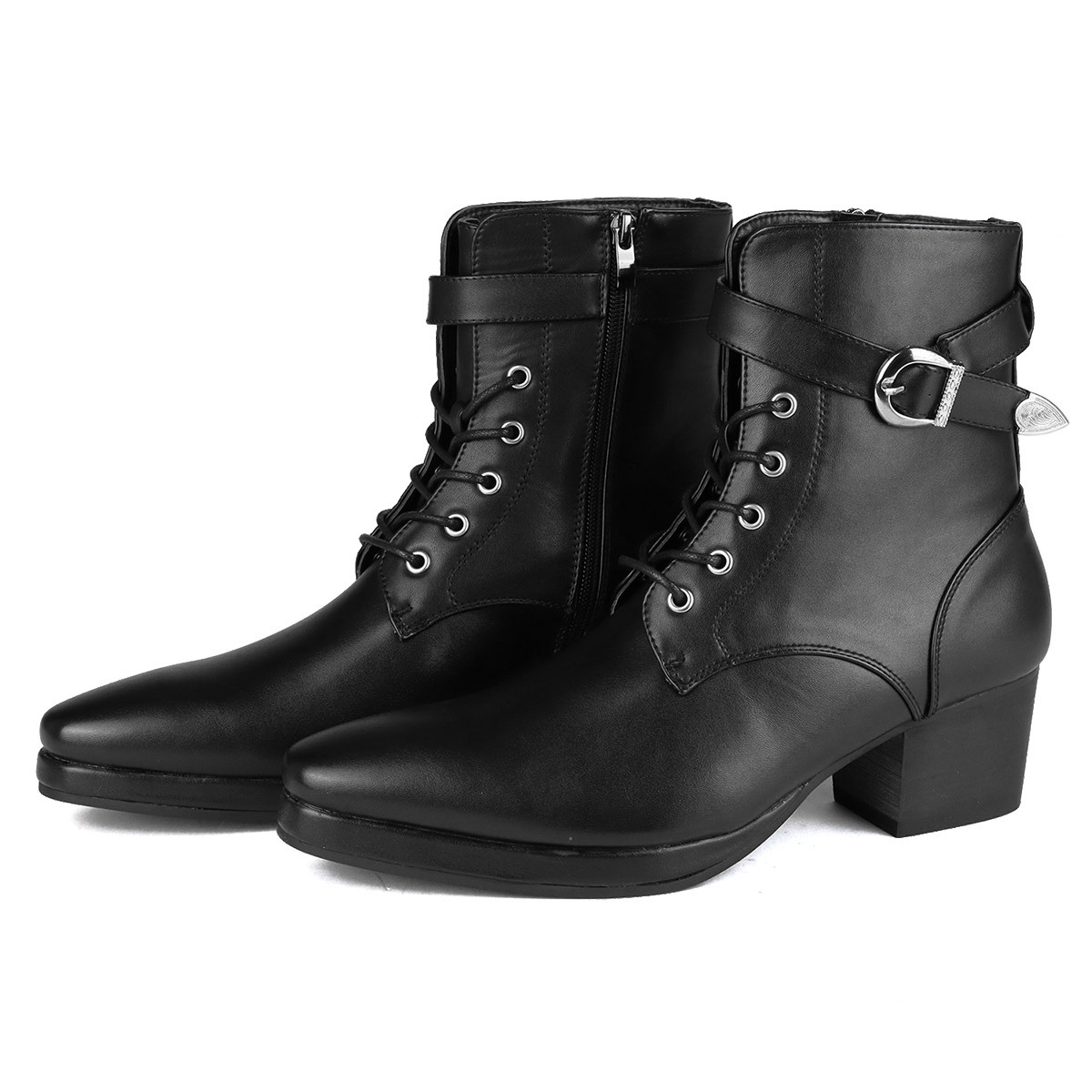 LOVEHUNTER ブーツ メンズ ショート ヒール 6.5cm 黒 レース