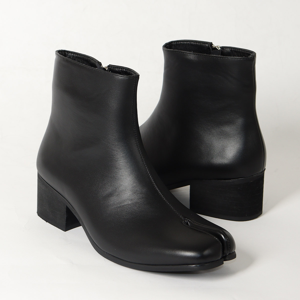 ブーツ メンズ ショート 足袋ブーツ タビ サイドジップ 太めヒール 6cmヒール 着脱簡単 合皮 3E シンプル 秋 冬 No.6840 25cm-27cm 黒 ブラック ラブハンター LOVEHUNTER（ラブハンター） ブーツ メンズ ショート 足袋ブーツ タビ