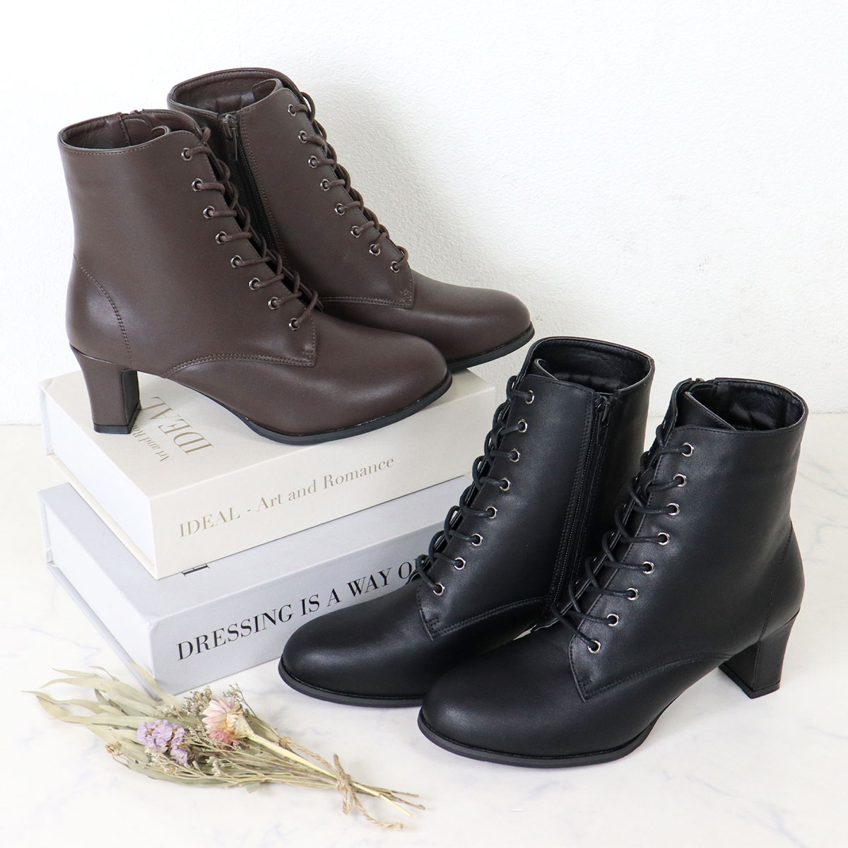 LibertyDoll ブーツ レディース ショート ミドルヒール 6cm 黒