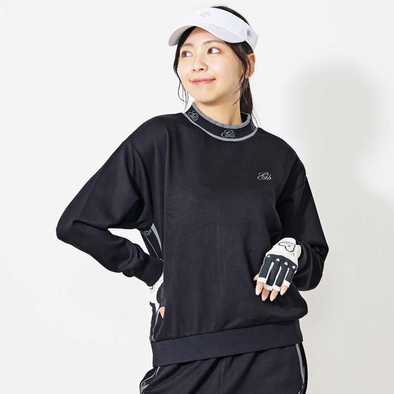 S ゴルフ レディース モックネック シャツ トレーナー 長袖 ブラック ゴルフウェア レディース gs GOLF トレーナー スウェットジャージ