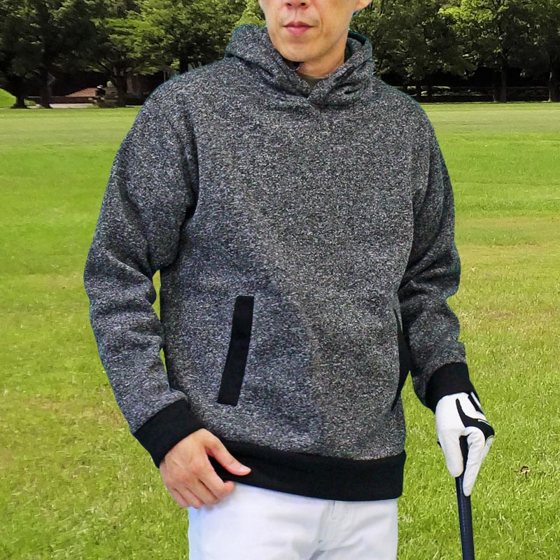 ゴルフウェア メンズ ニットフリース プルオーバーパーカー 暖かい 裏