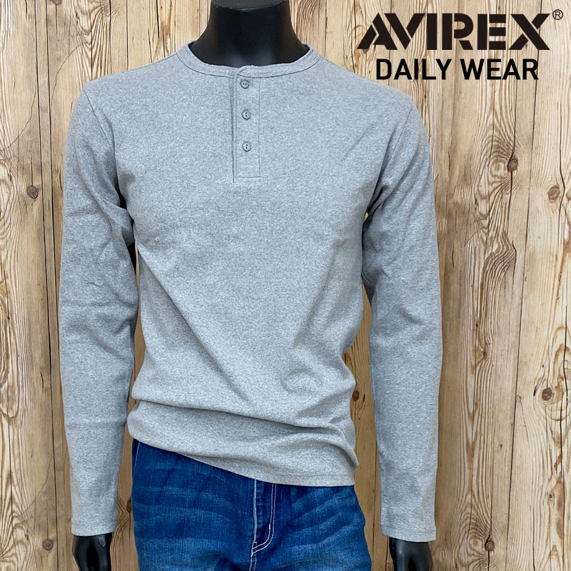 AVIREX アビレックス ロングTシャツ メンズ 長袖 テレコリブ ヘンリーネックTシャツ 無地 ...