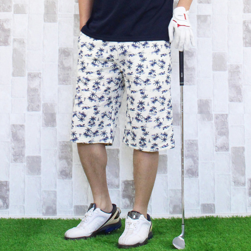 ゴルフパンツ ハーフパンツ メンズ ゴルフウェア ショートパンツ 総柄