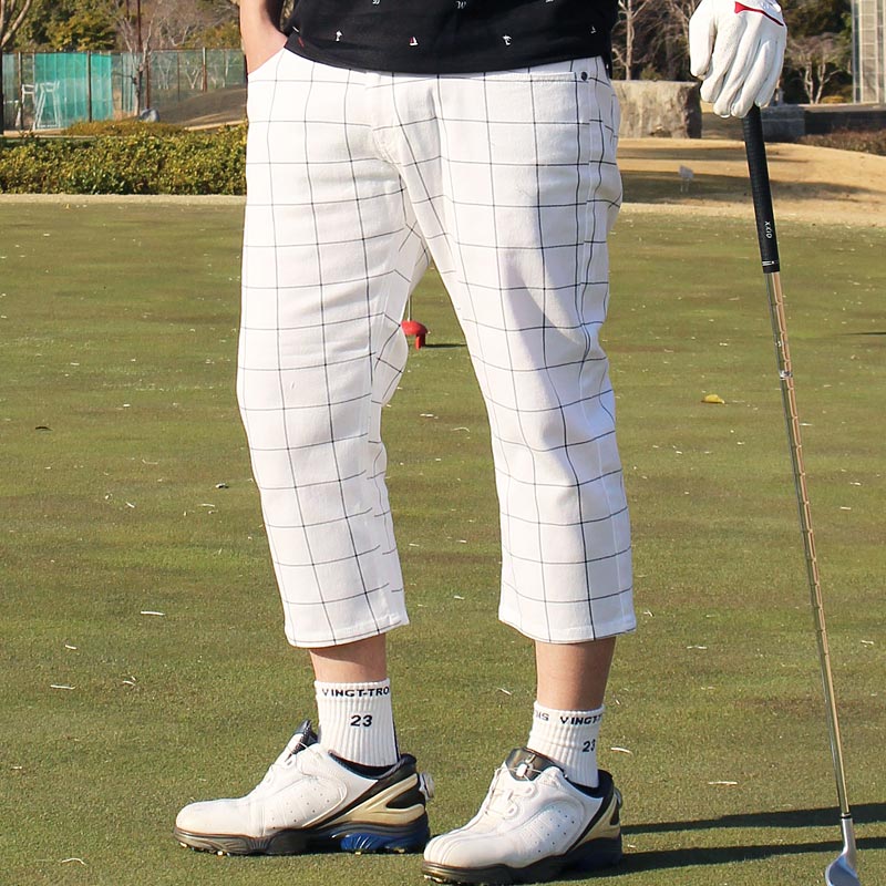 ゴルフパンツ メンズ クロップドパンツ ゴルフウェア チェック柄