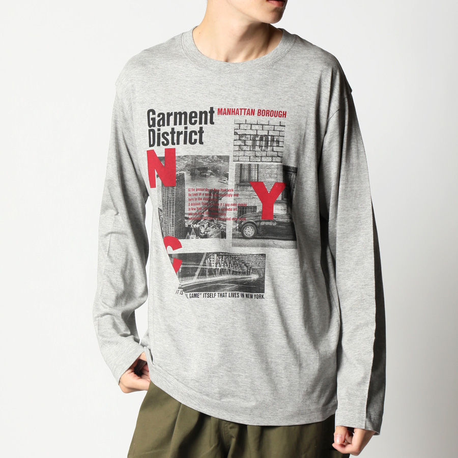 ロングTシャツ メンズ フォトプリント ロンT Tシャツ 長袖 メンズファッション Tee カットソ...