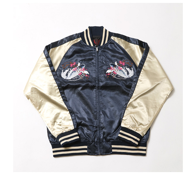 刺繍入り スカジャン メンズ 和柄 龍 鯉 風神 雷神 ジャンパー