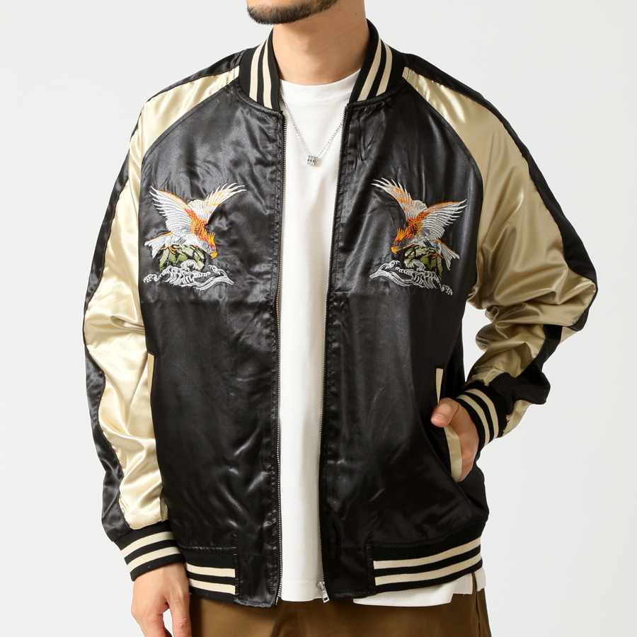 刺繍入り スカジャン メンズ 和柄 龍 鯉 風神 雷神 ジャンパー