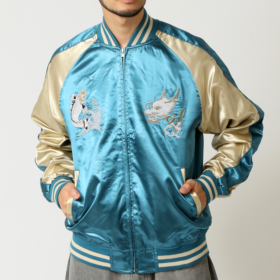 刺繍入り スカジャン メンズ 和柄 龍 鯉 風神 雷神 ジャンパー