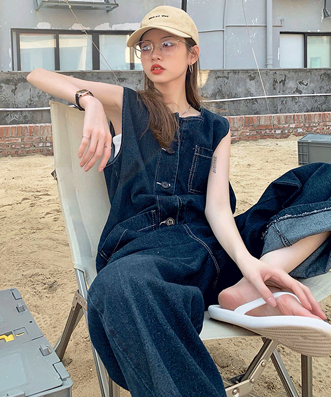 サロペット レディース ワイドデニム オーバーオール パンツ 春夏服