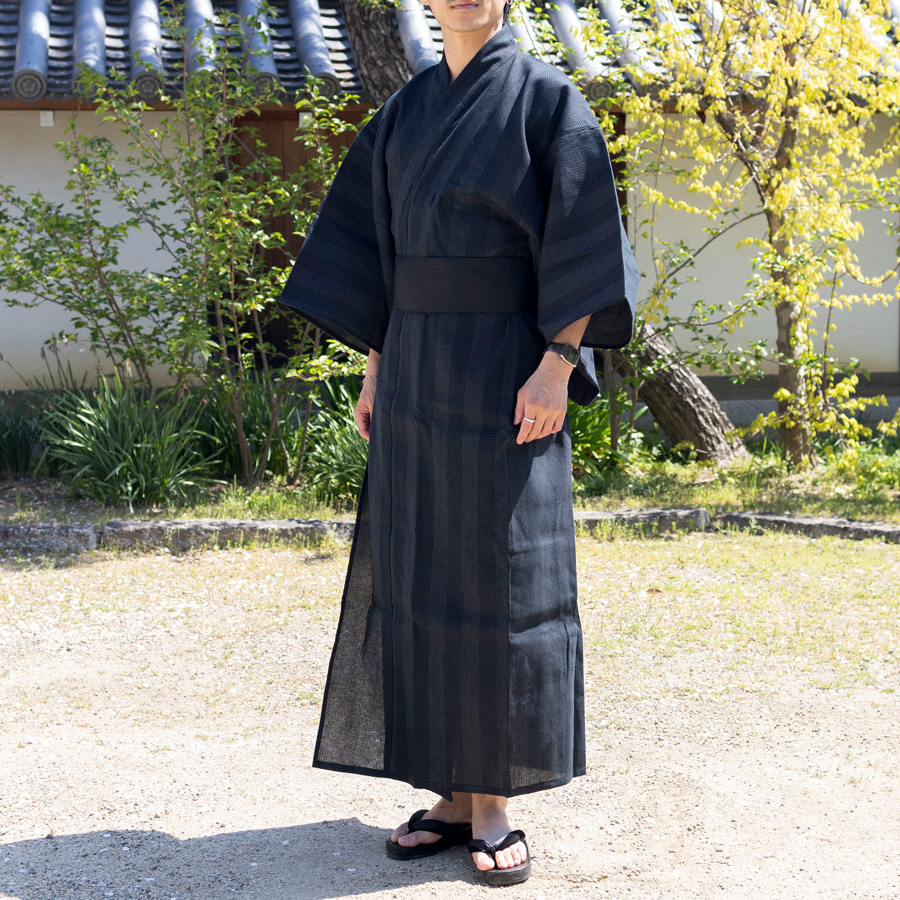 浴衣 メンズ 4点セット ワンタッチ帯 下駄 扇子 しじら織り ゆかた 夏