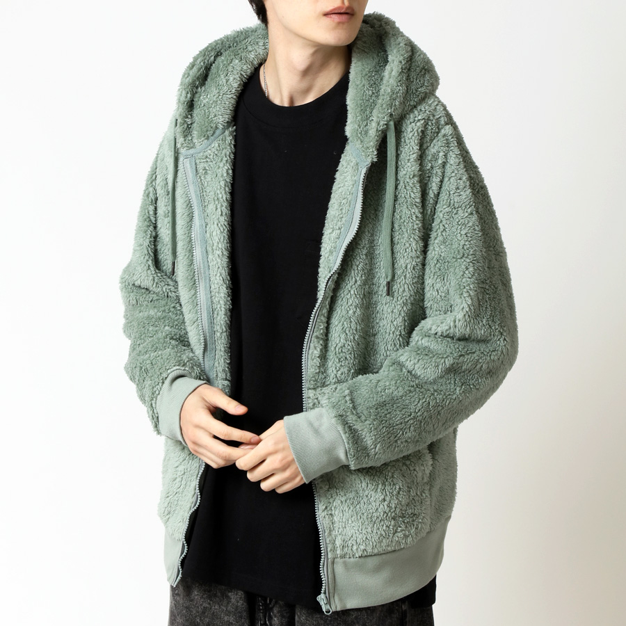 ジップパーカー メンズ 両面シャギー ボアパーカー メンズパーカ