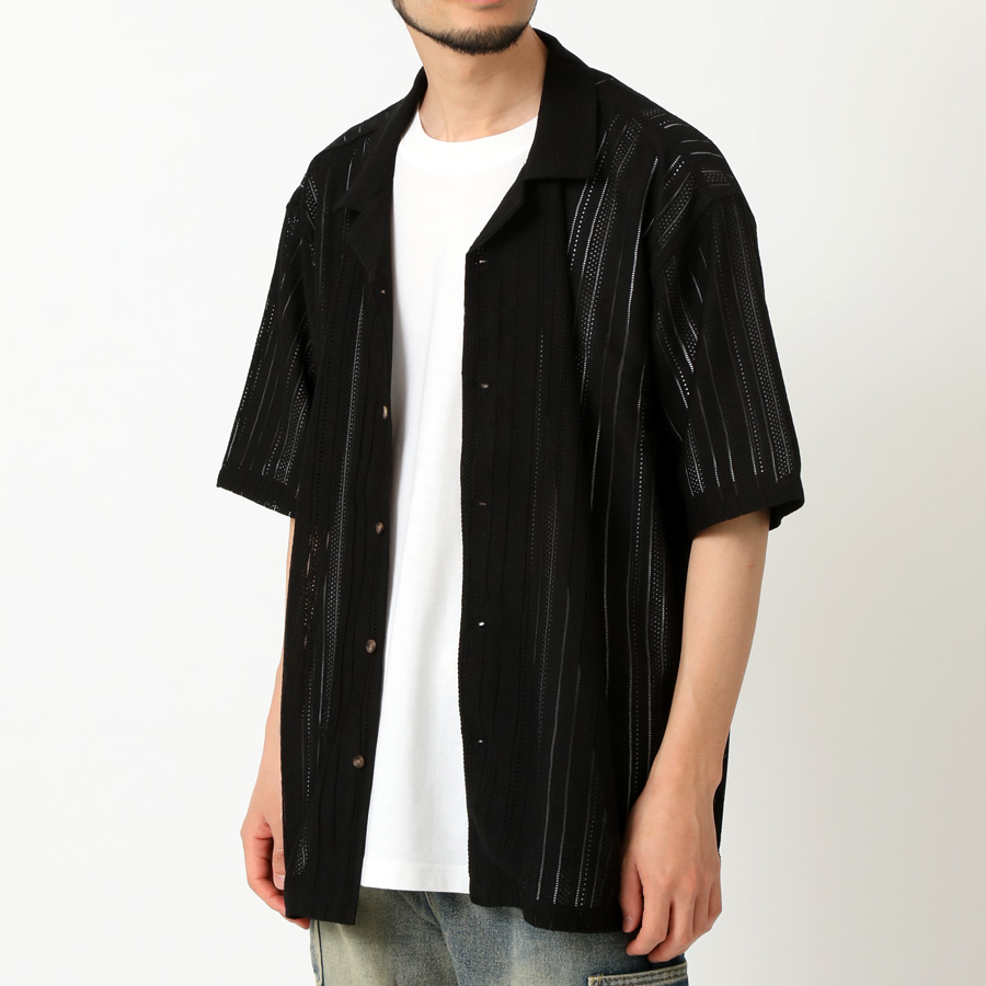 ラッセルノ メンズ 半袖シャツ ポリエステル100% サイズ5 黒 柄 総柄シアー半袖シャツ(ブラウス・シャツ) | MICHEL KLEIN HOMME