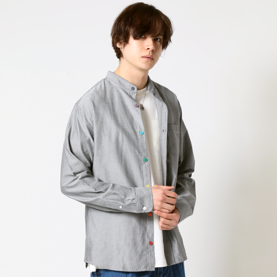 オックスシャツ メンズ バンドカラーシャツ メンズシャツ 長袖